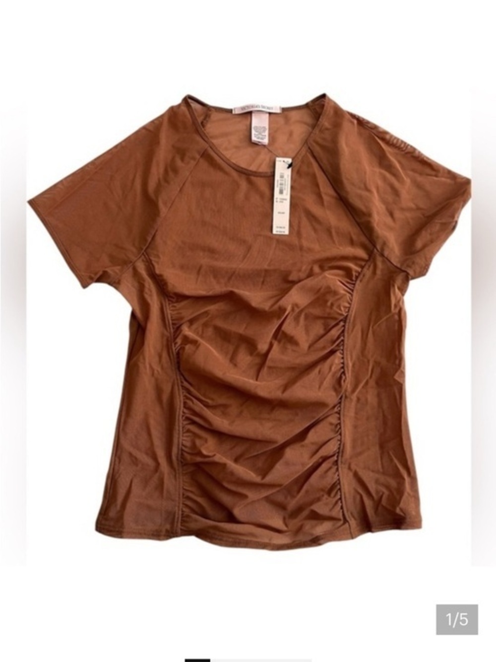 NWT Victoria's Secret Rust Brown sheer Short Sleeve Tee corset